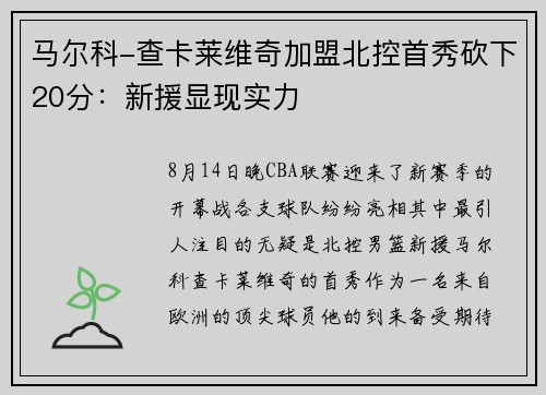 马尔科-查卡莱维奇加盟北控首秀砍下20分：新援显现实力
